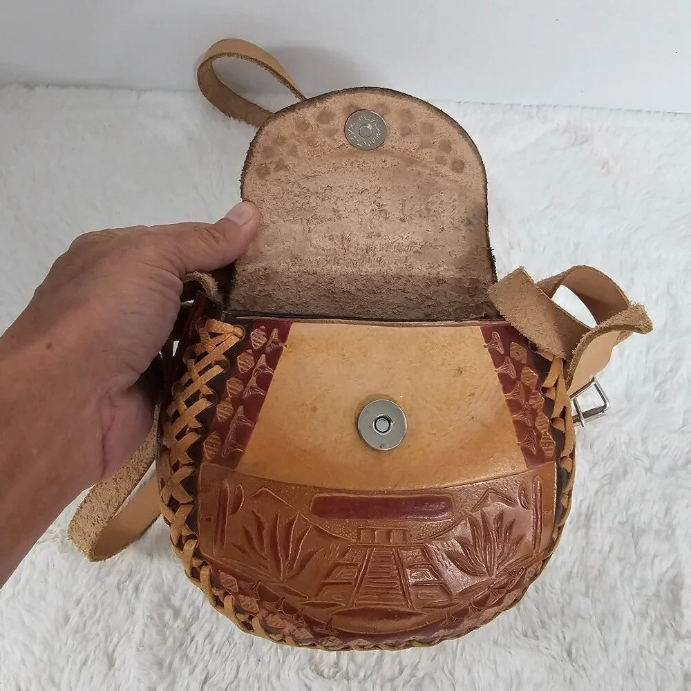 Brown Leather Mexico Mini Crossbody Boho Festival Hippie